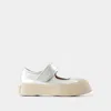 Marni Mary Jane Metallic Wrinkled Sneakers In Silver