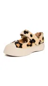Marni Pablo Leopard Print Genuine Shearling Mary Jane Sneaker In Yellow/brown