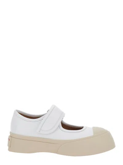 MARNI 'MARY JANE' WHITE SANDALS WITH TOUCH-STRAP CLOSURE AND LOGO PATCH ON THE REAR IN LEATHER WOMAN