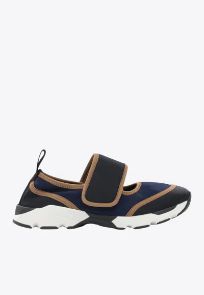 Marni Dark Blue And Black Mary Jane Running Polyamide Sneakers In Multi