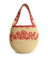 Marni Woven Shoulder Bag With Bold Red Accents In Sand