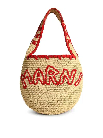 MARNI MEDIUM  BAG IN RED NATURAL RAFFIA
