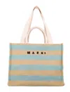 Marni Striped Dual Handle Tote Bag In Raw Sienna + Pale Mint