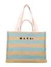 Marni Striped Dual Handle Tote Bag In Raw Sienna + Pale Mint