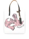 Marni Medium Bird-print Tote Bag In White
