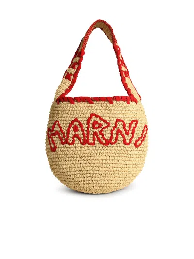Marni Medium 'hobo Nassa' Bag In Red Natural Raffia In Brown