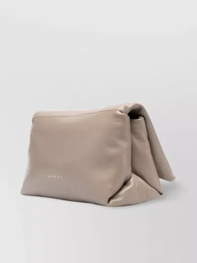 Marni Medium Leather Shoulder Bag Prisma In Neutrals