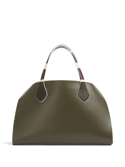 Marni Medium Overlap Contrast-trim Tote Bag In Green