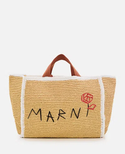 Marni Medium Raffia Shopping Bag In Beige