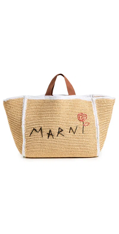 MARNI MEDIUM SHOPPING BAG NATURAL/WHITE/RUST