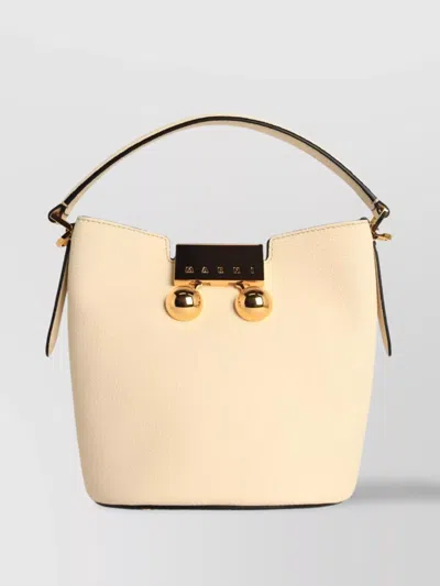 Marni Medium Trunkaroo Leather Shoulder Bag In White