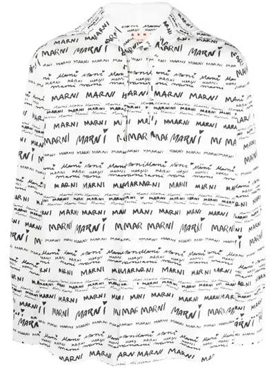 Marni Men's Allover Logo Button-front Hoodie In Lily/white