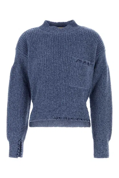 MARNI MELANGE BLUE WOOL SWEATER