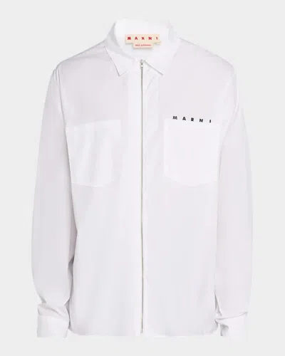 Marni Cotton Full Zip Shirt In White