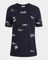 Marni Men's Allover Multi-logo Crewneck T-shirt In Blue