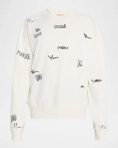 MARNI MEN'S ALLOVER MULTI-LOGO LONG-SLEEVE T-SHIRT