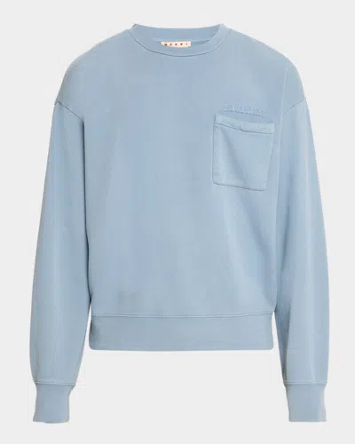 Marni Men & Apos;s Cotton Logo Applique Pocket Sweatshirt In Blue
