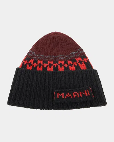 Marni Men & Apos;s Logo-knit Jacquard Wool Beanie In Multi