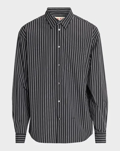 Marni Men & Apos;s Pencil Stripe Cotton-nylon Sport Shirt In Black