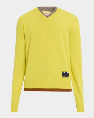 Marni Men & Apos;s V-neck Cashmere Sweater In Yellow
