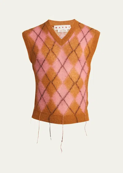 Marni Diamond-shaped Vest Sweater, Cardigans Multicolor In Pink Combo