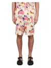 Marni Multicolor Printed Silk Bermuda Shorts In Ivory