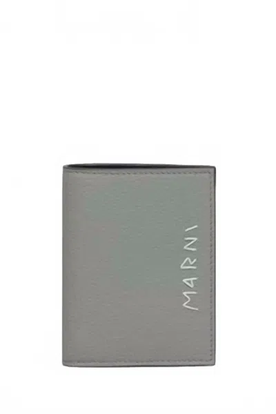 Marni Men's Bifold Logo Leather Wallet In Cement Gray