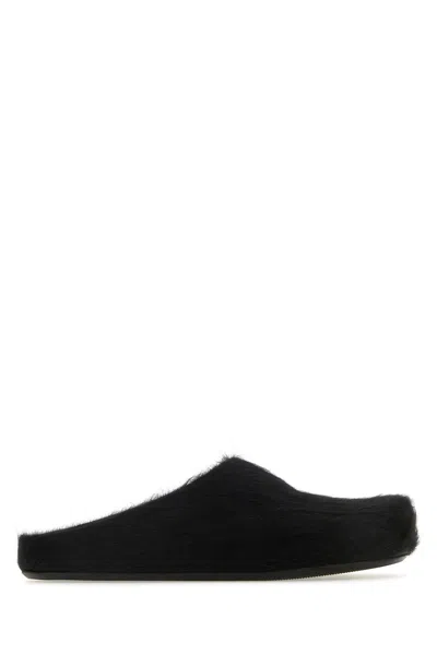 Marni Men Black Calf Hair Fussbett Slippers
