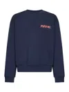 Marni Boxy Navy Blue Cropped Sweater With Bold Logo Patch In Blue