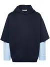 MARNI MEN'S BLUE LAYERED HOODIE WITH LOGO EMBROIDERY AND BUTTONED CUFFS