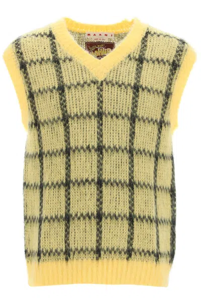 Marni Men's Brushed Mohair Vest With Check Motif For Fw24 In Multicolor