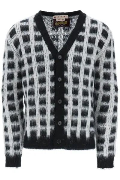 Marni Men's Brushed-yarn Cardigan With Check Pattern In Multicolor