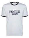 Marni Crew Neck T-shirt With Front Logo And Ribbed Accents In White