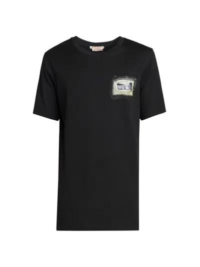 Marni Men's Collage Logo Cotton Crewneck T-shirt In Black