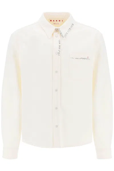 MARNI MEN'S COTTON DRILL OVERSHIRT IN WHITE FOR SS24