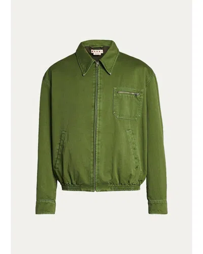 Marni Men's Cotton Full-zip Blouson Jacket In Green