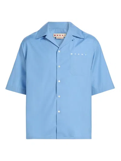 Marni Short-sleeved Shirt With Embroidered-logo In Blue