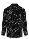 Marni Flocked Denim Oversized Shirt With Crayon Print In Black