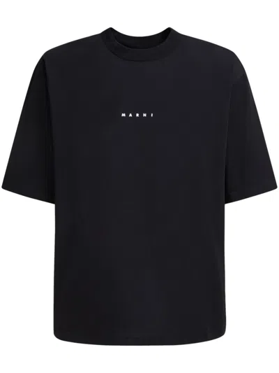 Marni Men Cotton T-shirt With Logo Print In Black