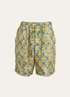 Marni Silk Saraband Shorts With Elastic Waistband In Leaf/green