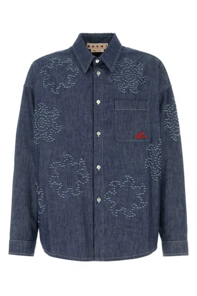 Marni Embellished Denim Shirt In Blue