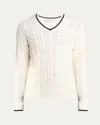 Marni Cable Knit V-neck Sweater In White