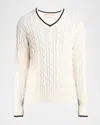 Marni Cable Knit V-neck Sweater In White