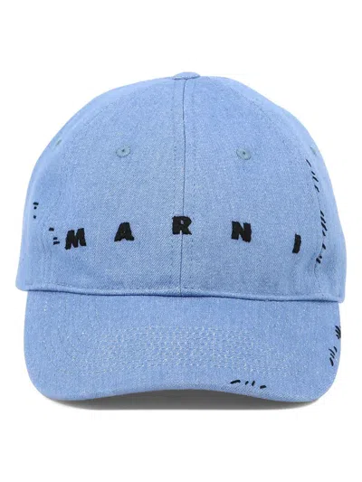 Marni Embroidered Cap In Blue