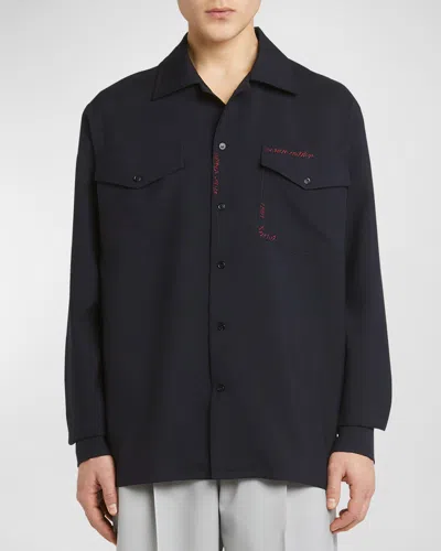 Marni Wool Shirt With Logo Embroidery In Black