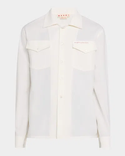 Marni Men's Embroidered Logo Sport Shirt In White