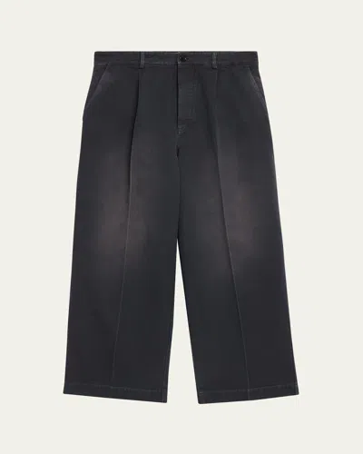 Marni Men's Faded Denim Wide-leg Pants In Black