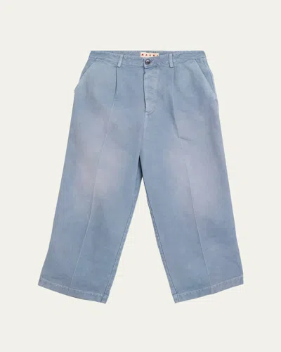 Marni Men's Faded Denim Wide-leg Pants In Blue