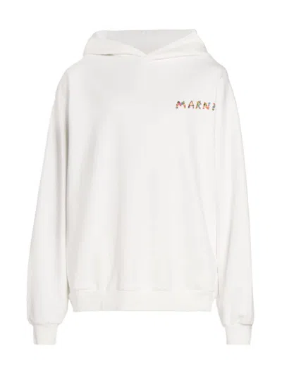 Marni Men's Floral Bouquet Logo Sweatshirt In Natural White