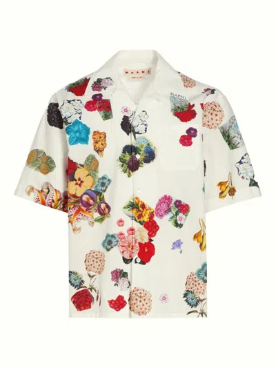 MARNI MEN'S FLORAL COTTON CAMP SHIRT